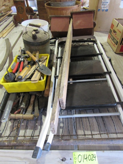 ladder, misc tools, birdhouses