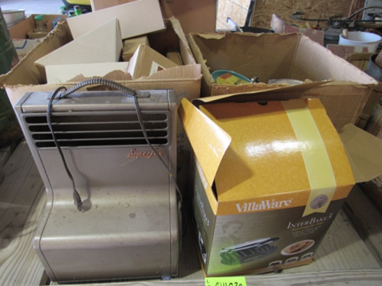 heater, waffle maker, dish set