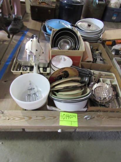 mixer, knives, enamel ware