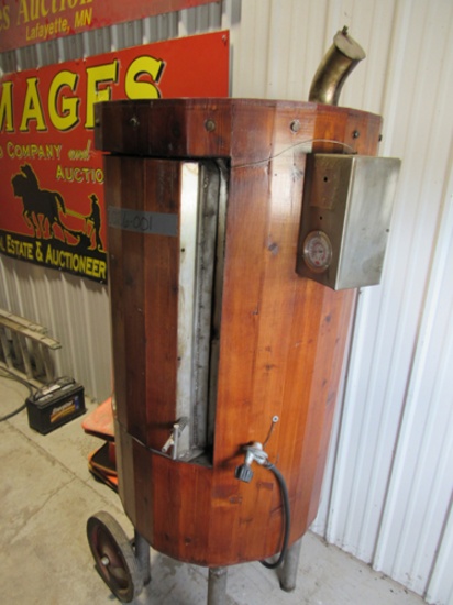 stainless steel meat smoker, on wheels