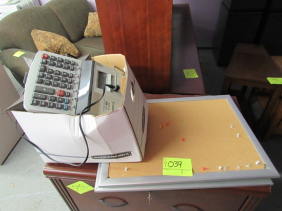 cork board, adding machine