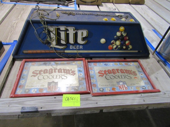 Miller Lite pool lite & Seagrams mirrors