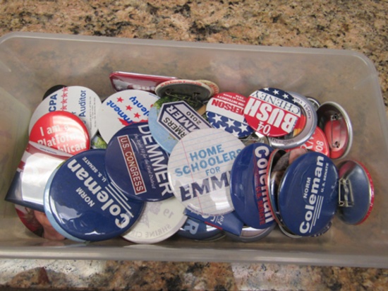 box of political pins