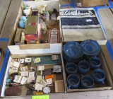 matchboxes, blue dishes and blanket
