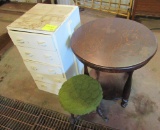 dresser, end table, green stool