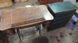 vintage sewing machine, black dresser