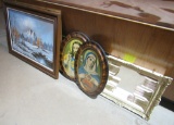 lot of 2 paintings, pictures, mirror & shadow box