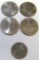 3 Kennedy half dollars, 1976 quarter & 500 yen Japan