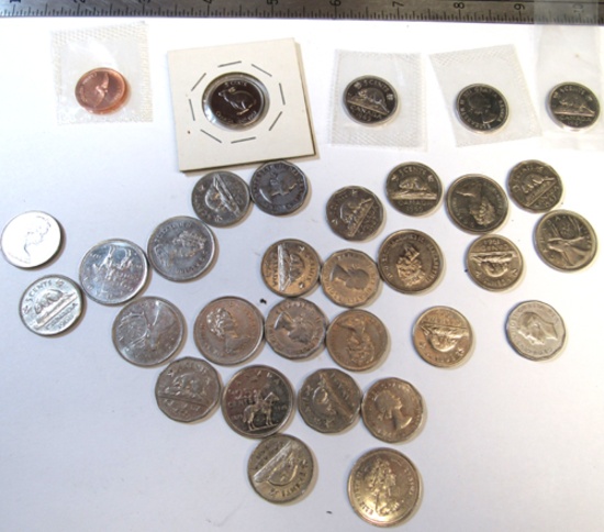 lot of 37 coins, nickels, pennies, quarters