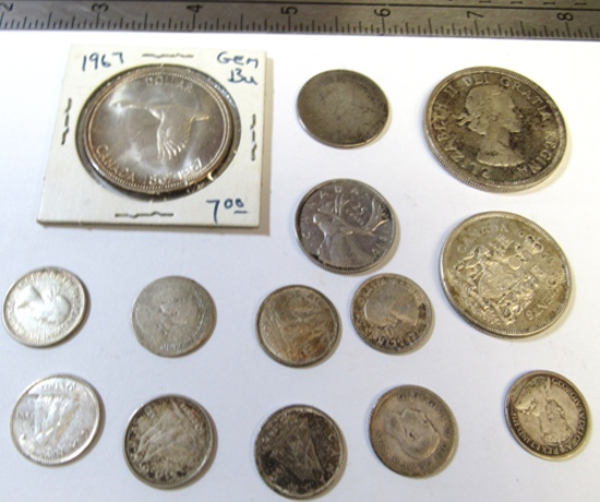 Assorted silver coins, 1 B.U. dollar