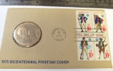 1975 American Revolution Bicentennial first day cover & 1972 unc. Eisenhower dollar