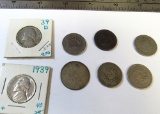 1878 quarter, 5 Liberty head nickels, 1901-1912