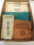 4 money bags - US Mint $200 nickels bag, Wells Fargo, Central NW Bank - MPLS