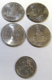 3 Kennedy half dollars, 1976 quarter & 500 yen Japan