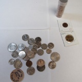 1875 Indian head penny, many coins and vintage US currency