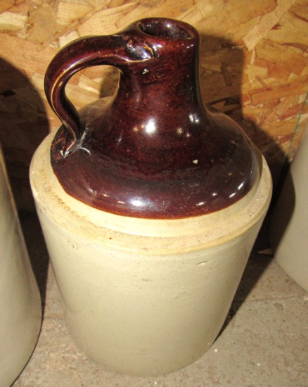crock jug, 11" tall, brown & gray