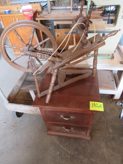 end table and spinning wheel