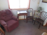 2 chairs, 1 recliner, end table