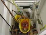 mop buckets, cleaning supplies