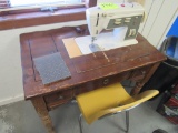 Singer sewing machine and cabinet, chair