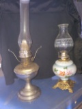 2 hurricane lamps and globe