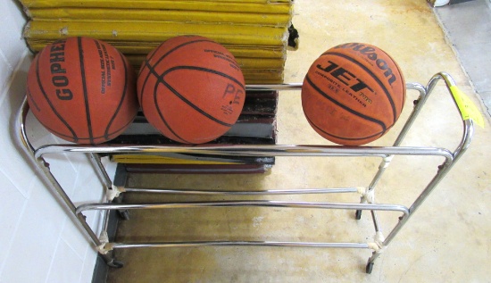 basketballs and rack
