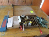 paper cutter, clamps and supplies