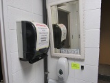 mirror, towel and soap dispensers
