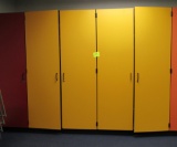 yellow and red storage cabinet