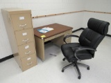 desk, office chair and file cabinet