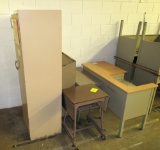 metal cabinet, desk, side table