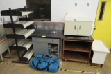 metal shelving unit, lab counter
