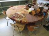 carpet covered table with 6 chairs