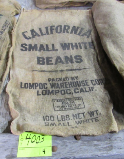4 gunny sacks, MI Yellow Eye, CA small white beans & MI Navy Beans