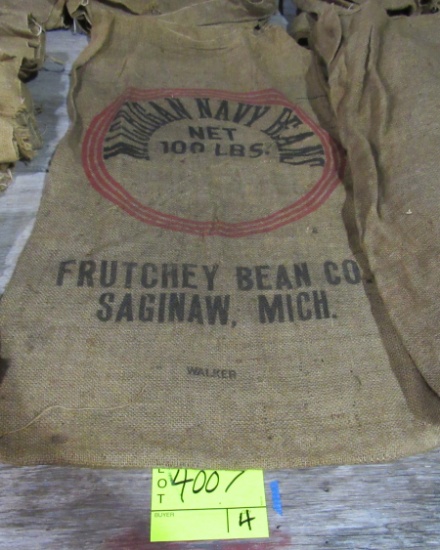 4 gunny sacks, CA small white beans, Bayport MI Navy & MI Navy Beans