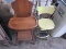 wood high chair and yellow stool
