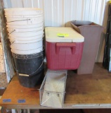 coolers, live trap and pails
