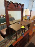 dresser with mirror, maps and end tables