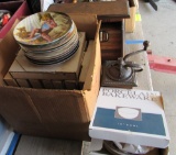 bread box, plates, coffee grinder