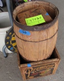 wooden barrel and box