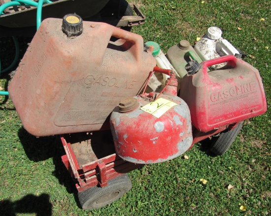 gas cans and wagon