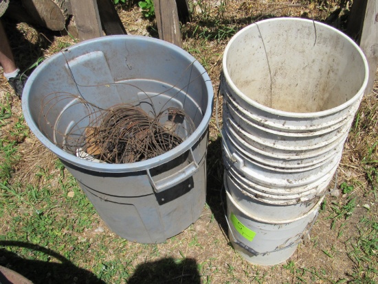 buckets and trash bin