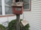 bird house, shepherds hook and bird bath