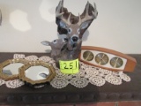 deer figurine, mirrors and barameter