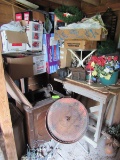 items in corner of the shed, sewing machine, décor, misc