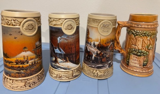 set of 4 steins, 3 are Miller