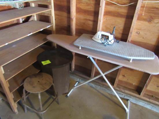 shelf, ironing boards, net and stool