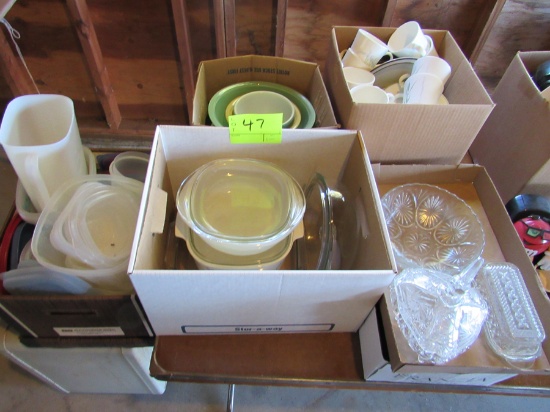 6 boxes of glassware and tupperware