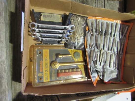 wrenches, stamps, small socket set