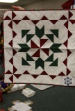 Handmade Quilted White and Red Table Runner
